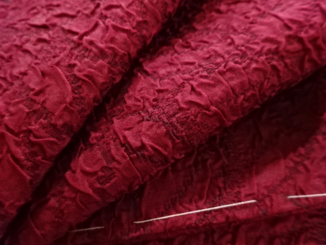  大正ロマン　ふくれ織葉模様織出し道行コート